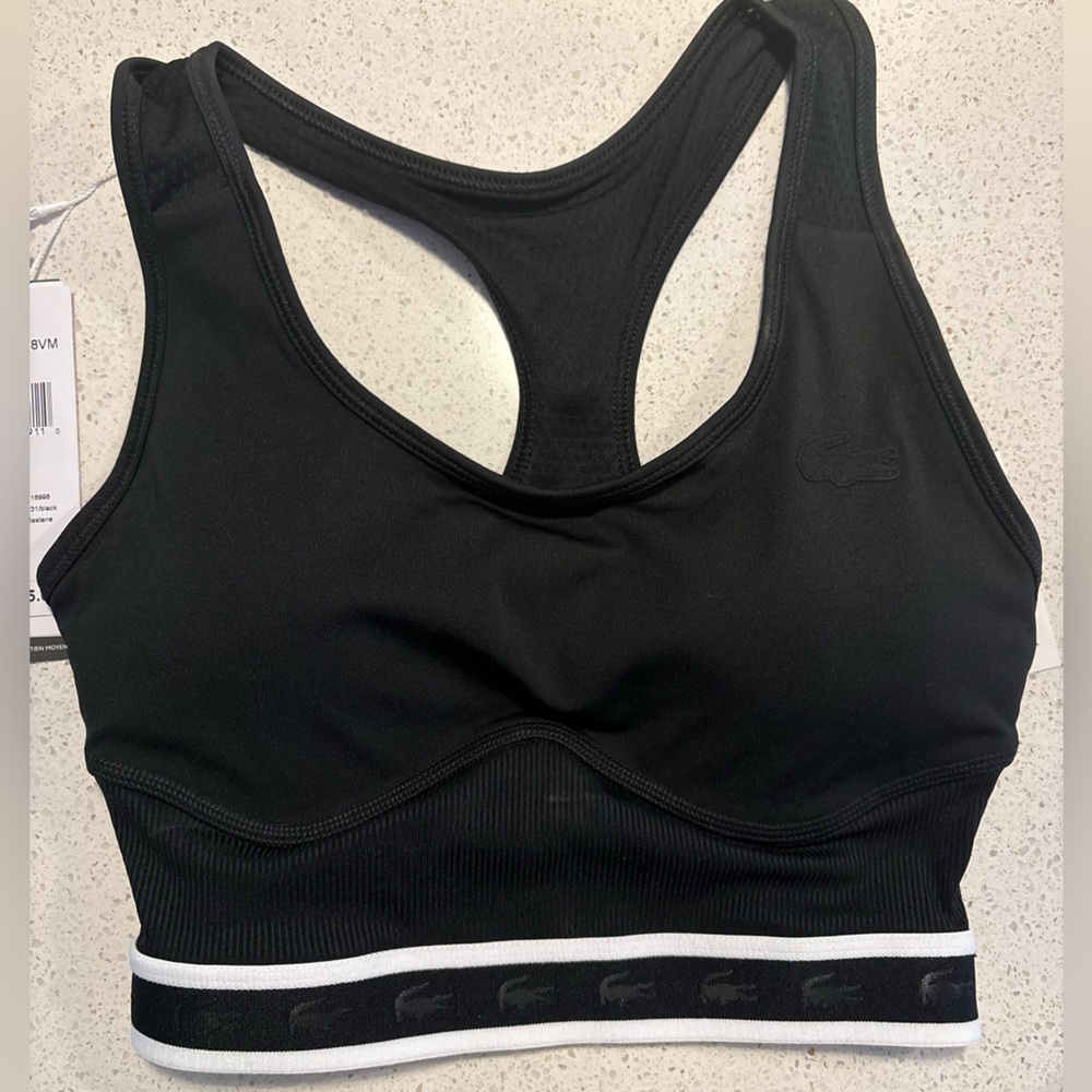 Lacoste Black Sports Bra with White Trim